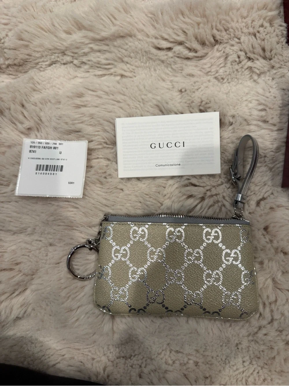 Gucci Beige & Silver GG Supreme Zip Key Card Holder - Picture 4 of 5